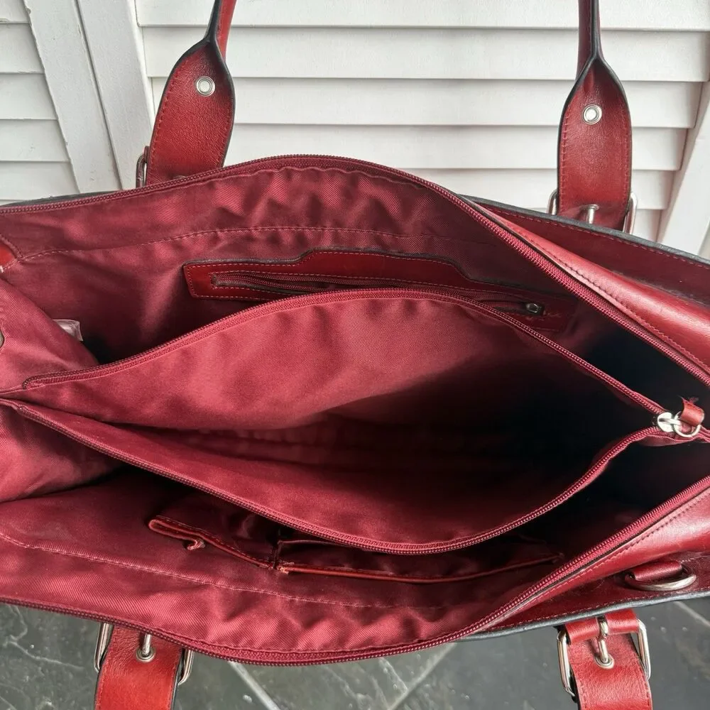 Vintage Red Leather Bag Zip Top Buckle Accents Silver Hardware